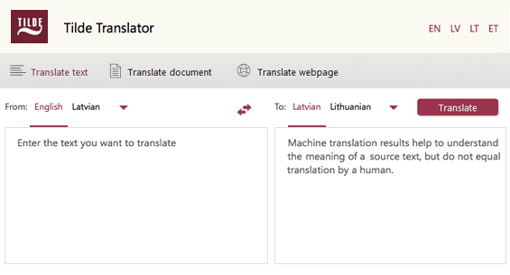 Tilde Translator machine translation platform